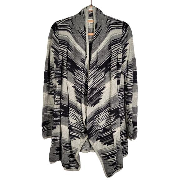 Lucky Brand Sweaters - Lucky Brand Gray Black Aztec Waterfall Open Cardigan Sweater Women Size M